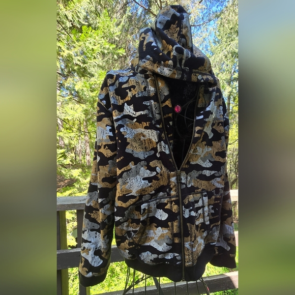 TRUE RELIGION Gold&silver Metalic Camo Front Pocket Hoodie SzL - Picture 2 of 11